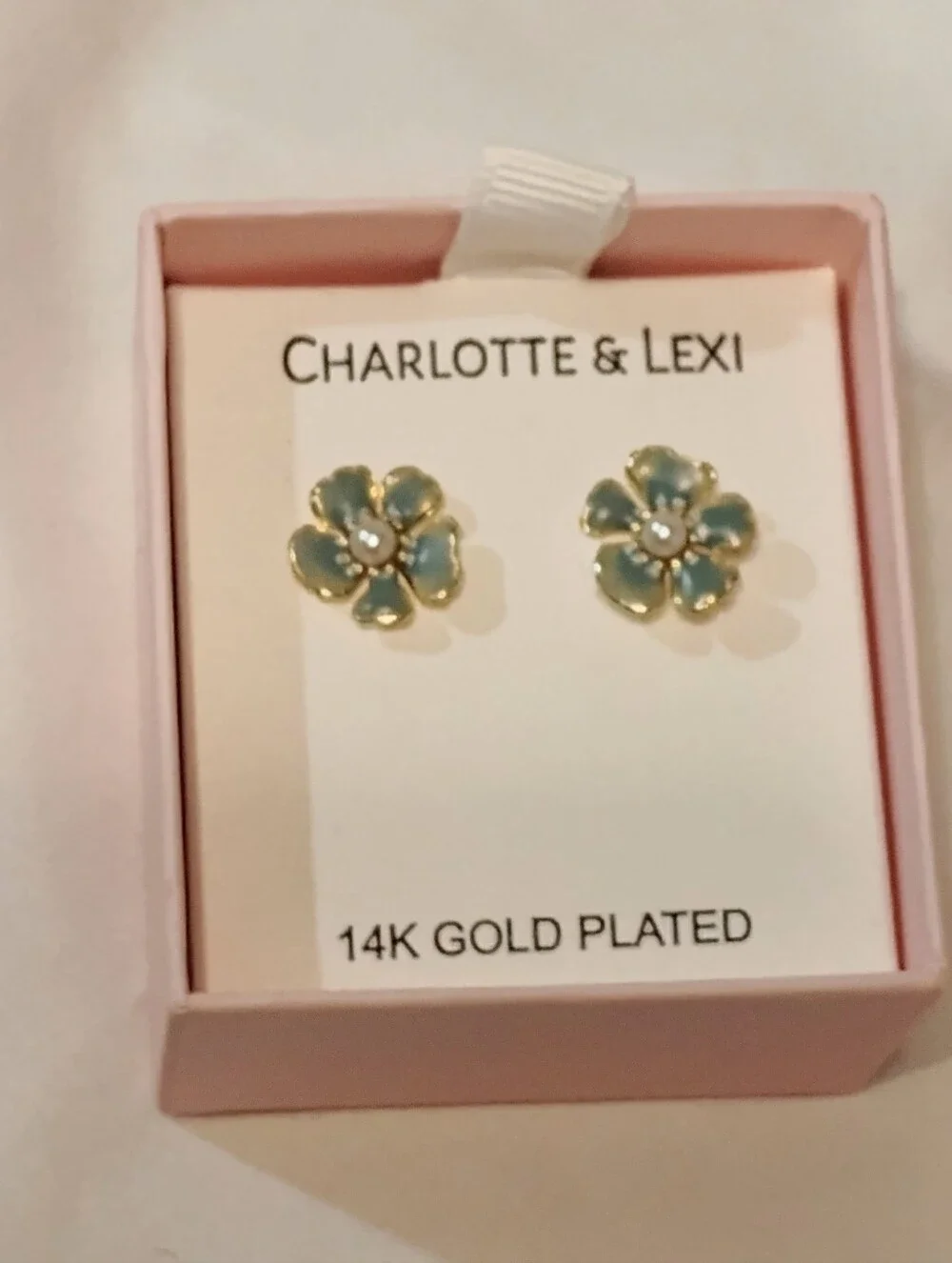 Gold-Plated Blue Floral Stud Earrings